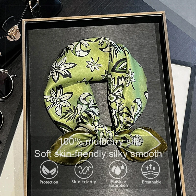 

Luxury Floral Printed Scarves Women's 100% Pure Silk Scarf Spring and Summer Hairband Bags Shawl Wraps Headband Handle Bandana