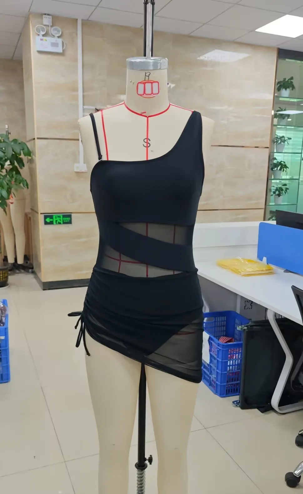 

Women Monokini Swimdress Bathing Suit Solid Color One Shoulder Sleeveless Mesh Swimsuits Summer Swimwear