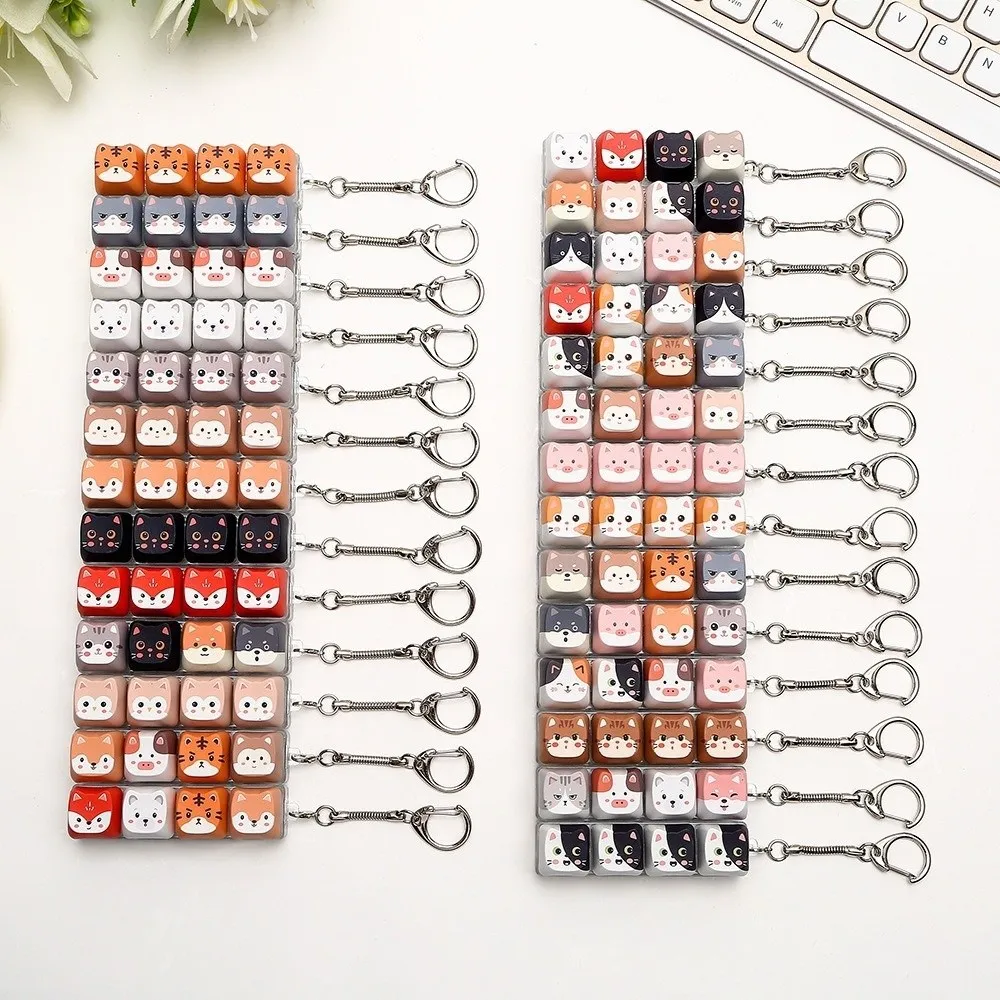 Detachable Fidget Button Keyring Mini Size Creative Animals Printed Keycap Keychain Novelty Portable Stress Relief Bag Pendant