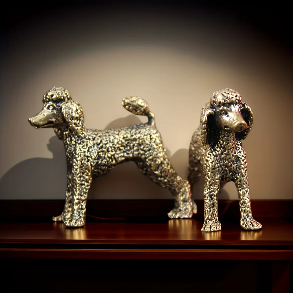 1/2pcs Classic fluffy poodle brass animal ornament, beautifully carved, warm home and office decoration
