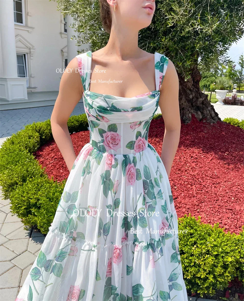 OLOEY Garden Sweetheart Floral Prom Dresses Flowers Print Women Wedding Party Dresses Summer Beach Dresses corsetto Custom Made