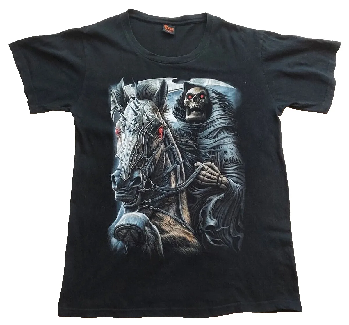 Camiseta con estampado gráfico grande para hombre, ropa con estampado de Romano Liciam Grimm Reaper And Hell Steed