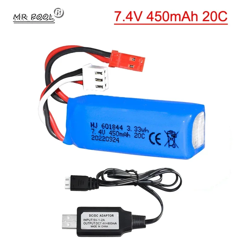 

Original 7.4V 450mAh Lipo Battery JST for WLtoys K969 K989 K999 P929 P939 RC Car 601844 20C 2s 450mah 7.4v Rechargeable battery