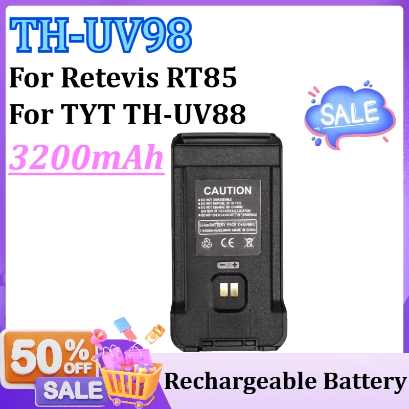 

New TH-UV98 7.4V 3200mAh Rechargeable Li-ion Battery Pack for Retevis RT85 for TYT TH-UV88 Two Way Radio Large Capacity Battery