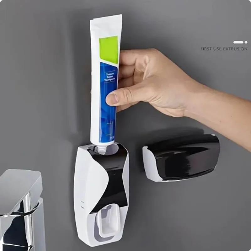 Automatic Toothpaste Dispenser Wall Mount Dust-proof Toothbrush Holder Wall Mount Bathroom Accessories Set Squeezer image 3