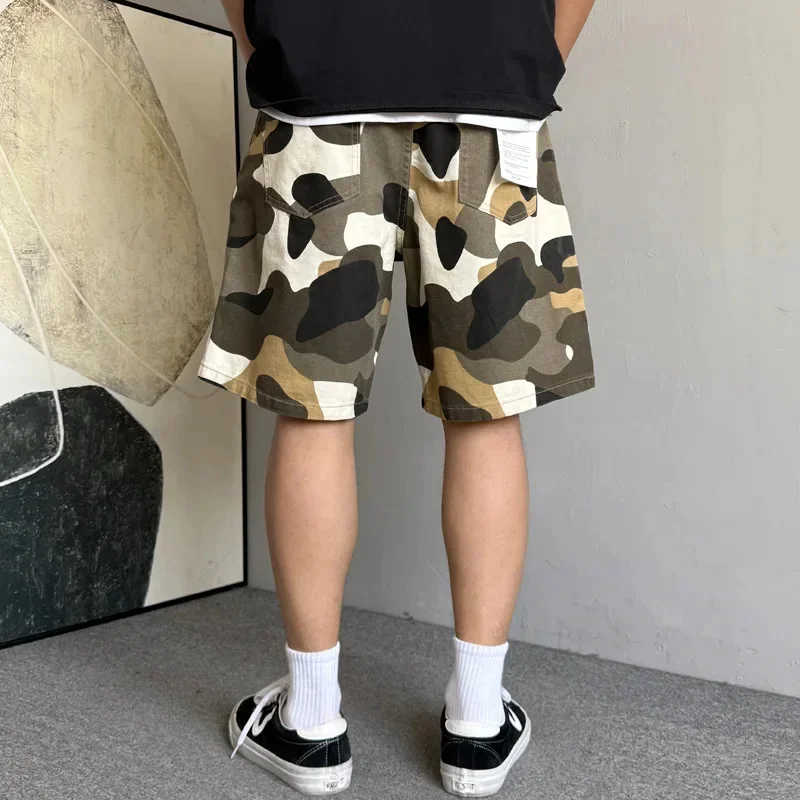 여름 캐주얼 쿨 레트로 빈티지 카모플라쥬 반바지 남성 루즈 트렌디 브랜드 하이 스트릿 와이드 레그 5부 바지