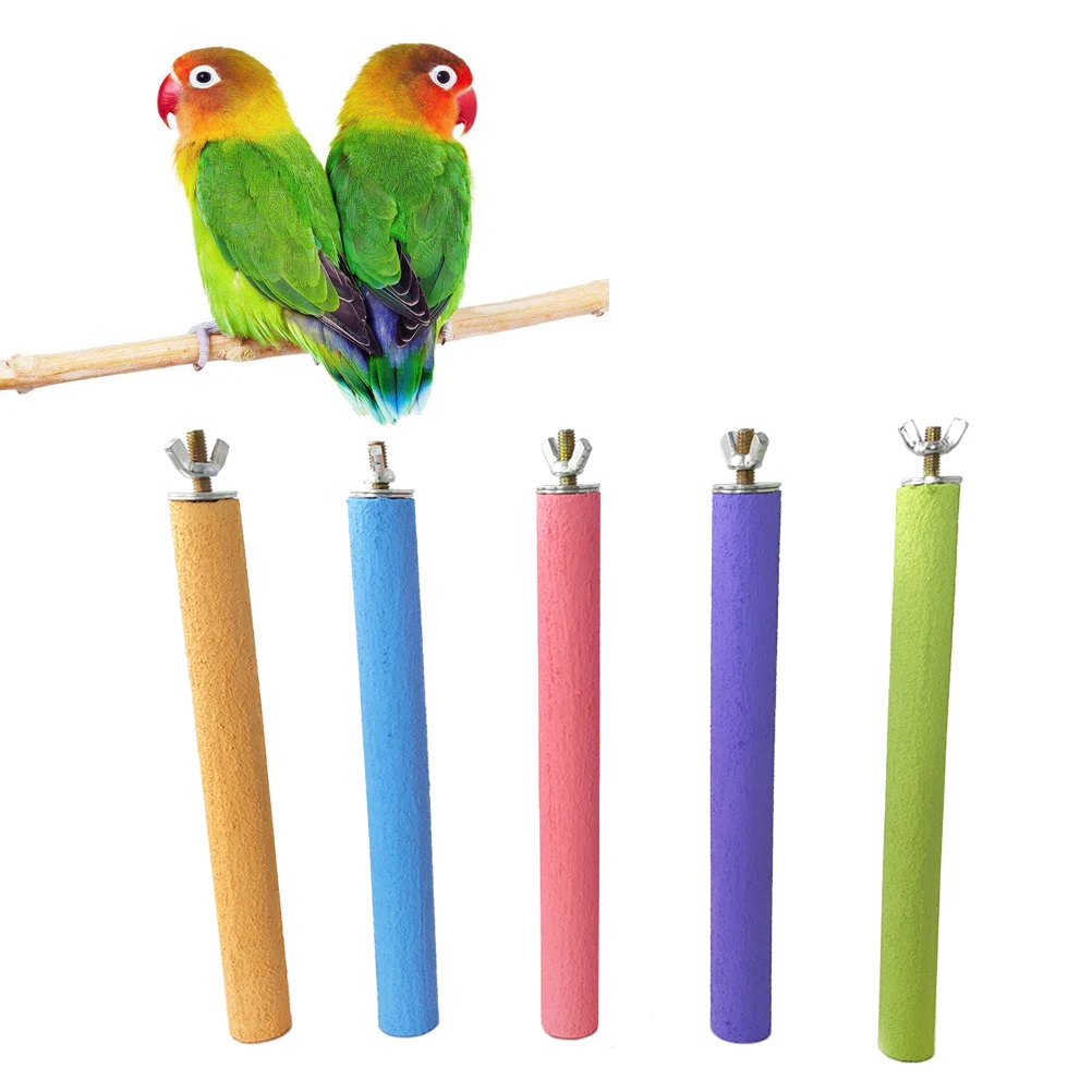 

Natural Wood Bird Perch Stand with Quartz Sands Coating for Parrots Cockatiels Small Birds Grinding Mouth Rod Pet Toys Easy
