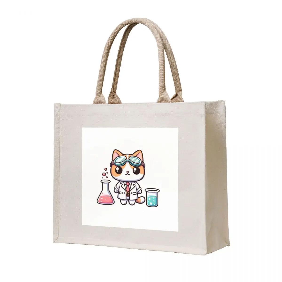 

Lab Whiskers: Inquisitive Scientist Cat Conducting Kawaii Experiments Tote Bag reusable shopping bags tote bags cloth bags