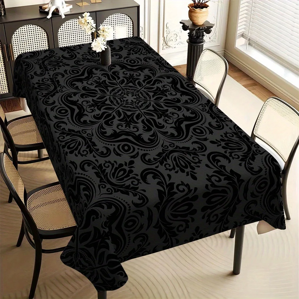 1 Stück schwarze dekorative Tischdecke mit europäischem Muster. Elegant und praktisch im europäischen Stil. Geeignet für alle Jahreszeiten.zyc