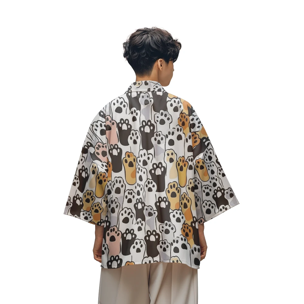 

Classic Chinese Style Design Sense of National Tide Small Animal Paw Multi-patterned Robe Men's Casual Kimono Men's Tops