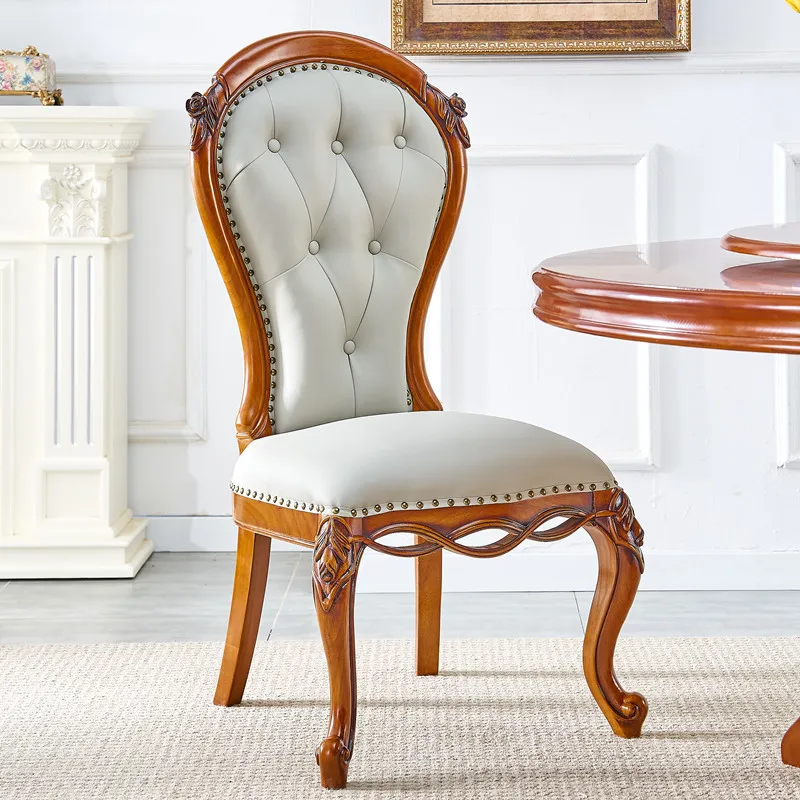 #European & American Style Leather Dining Chair with Real Belt Armrest and Retro Backrest High-end Hotel Home & Apartment Use