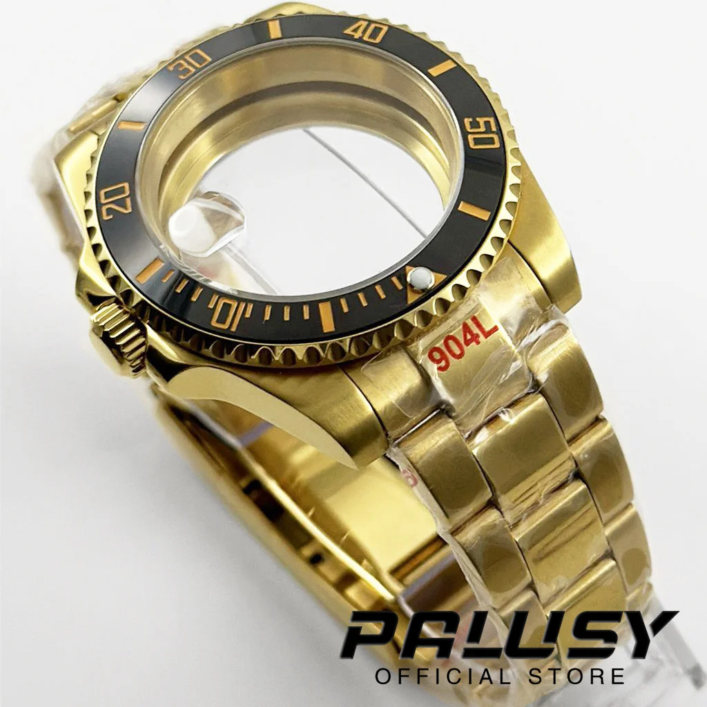 ทอง NH35 40mm DIVER กันน้ําสีดําทองเซรามิค BEZEL Fit สําหรับ NH34 NH35 NH36 ETA2824 การเคลื่อนไหว Sapphire Glass นาฬิกากรณี