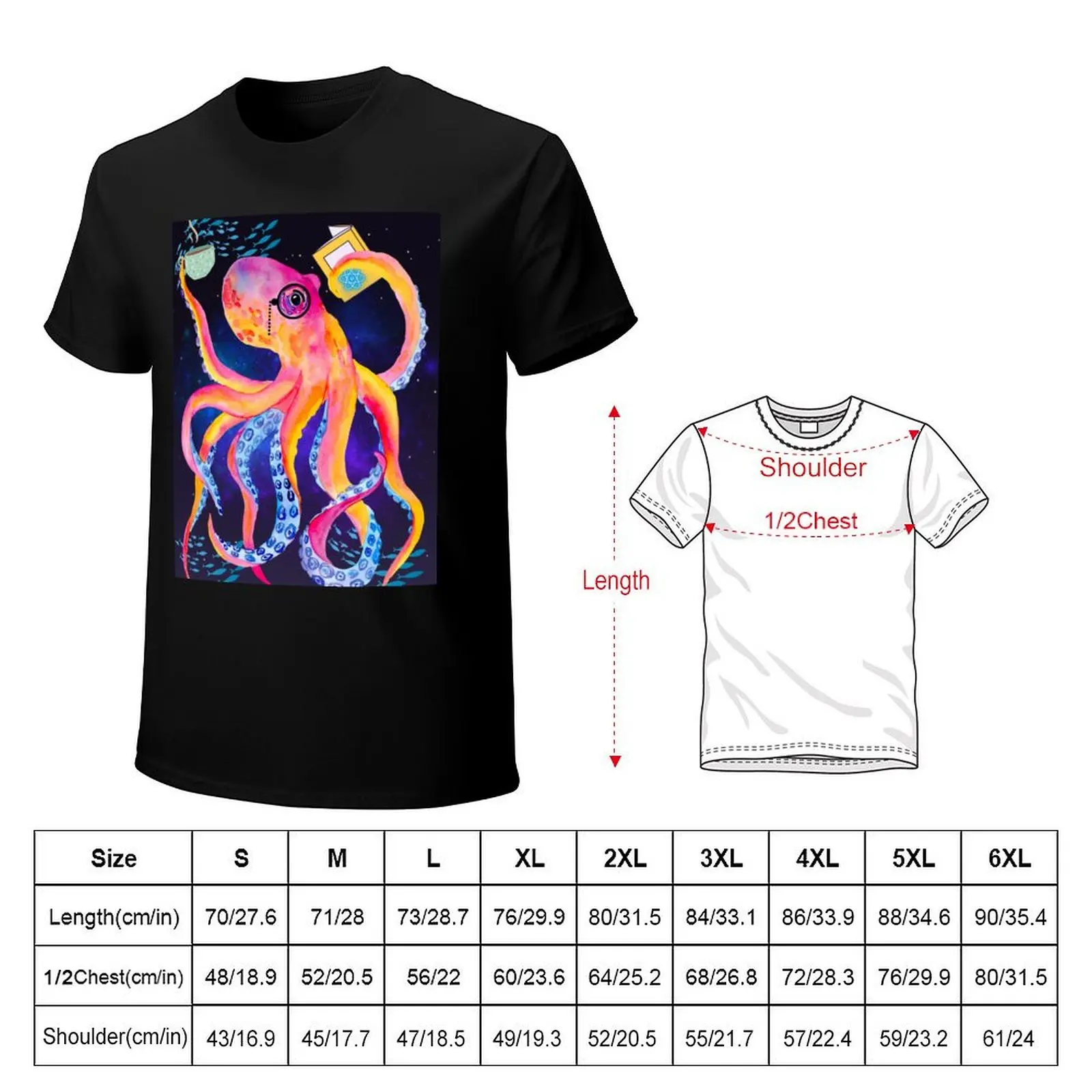 Octopus reads physics T-Shirt Basic Casual Short Sleeve Cotton Shirt