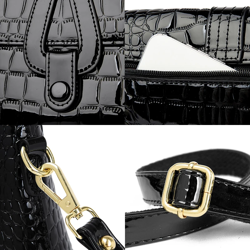 2023 Women Patent Leather Shoulder Bags Luxury Designer Large Capacity Crocodile Stripe Crossbody Bag High Quality Messenger Bag