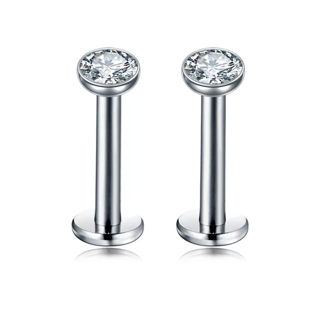 1 Pcs F136 Titanium 16G Internal Thread Zircon Stud Earrings Flat Bottom Rod Lip Studs Anodized Body Piercing Jewelry