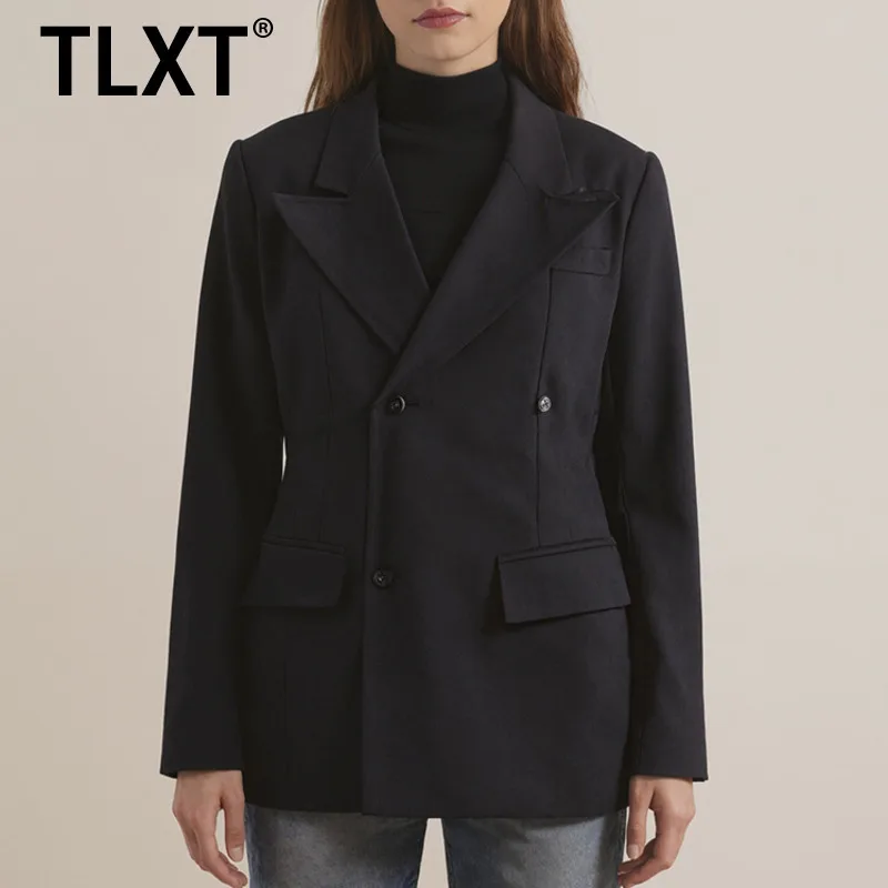 

TLXT модный черный прямоугольный блейзер с двойной дверью и мягкими плечами, женский пиджак, осенняя новинка XK1467