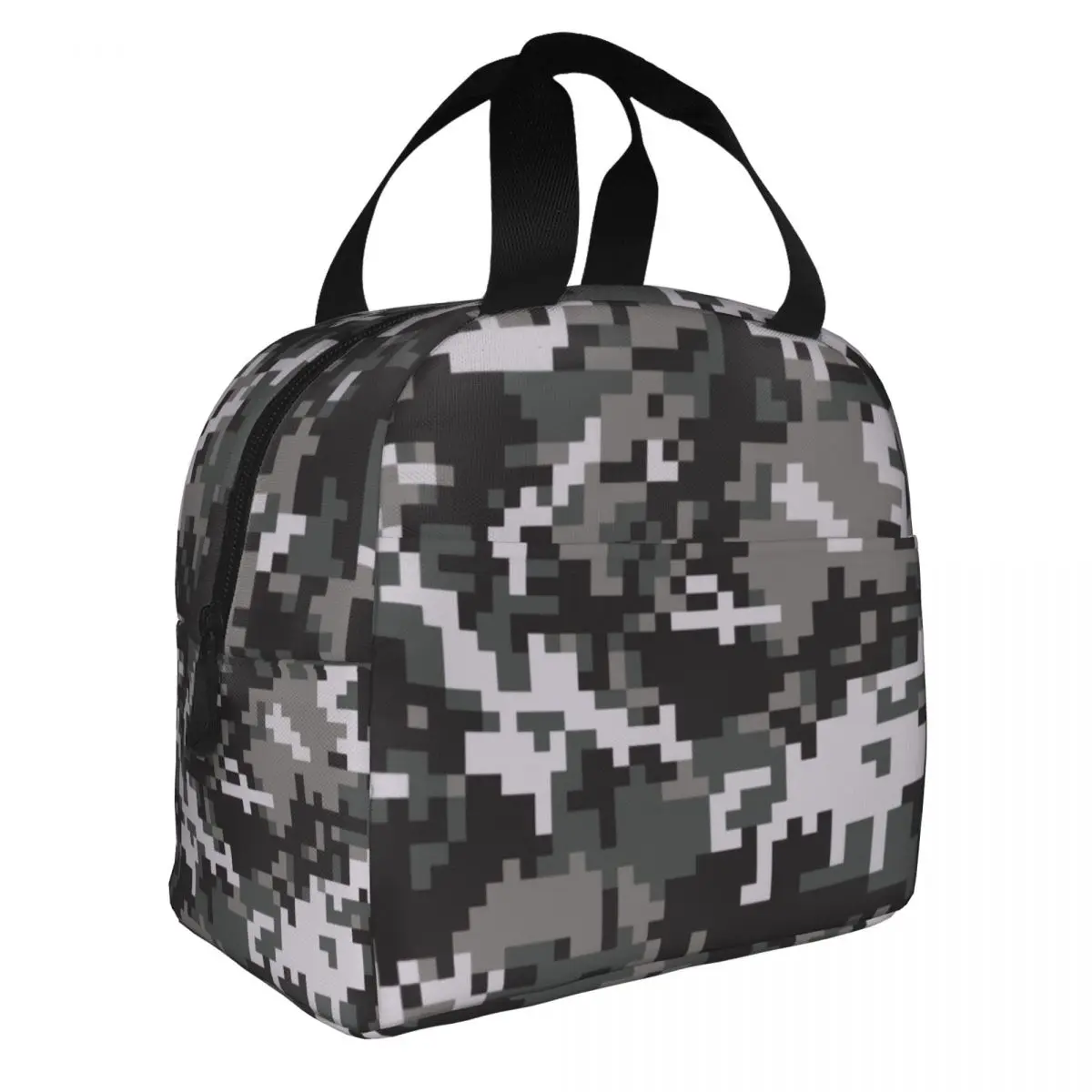 Black And Gray Digital Military Camouflage Portable Lunch Box Multifunction Army Camo Thermal Cooler Food Insulated Lunch Bag