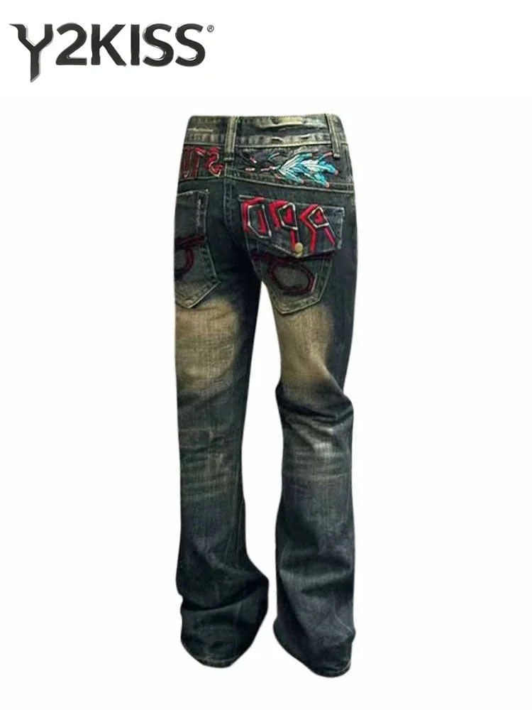 Women's Low Rise Stacked Jeans Denim Pants Y2k Bell Bottom Jeans Skinny Harajuku 2000s Trumpet