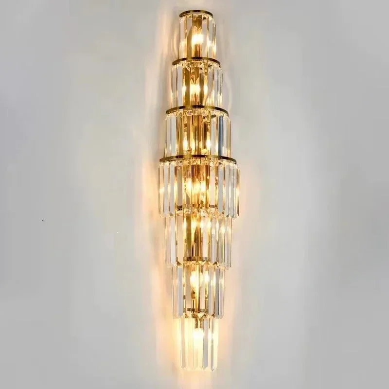 Hotel Lobby Luxury Large Villa Living Room Background New Light Luxury Atmosphere Long Led Crystal Wall Lamp