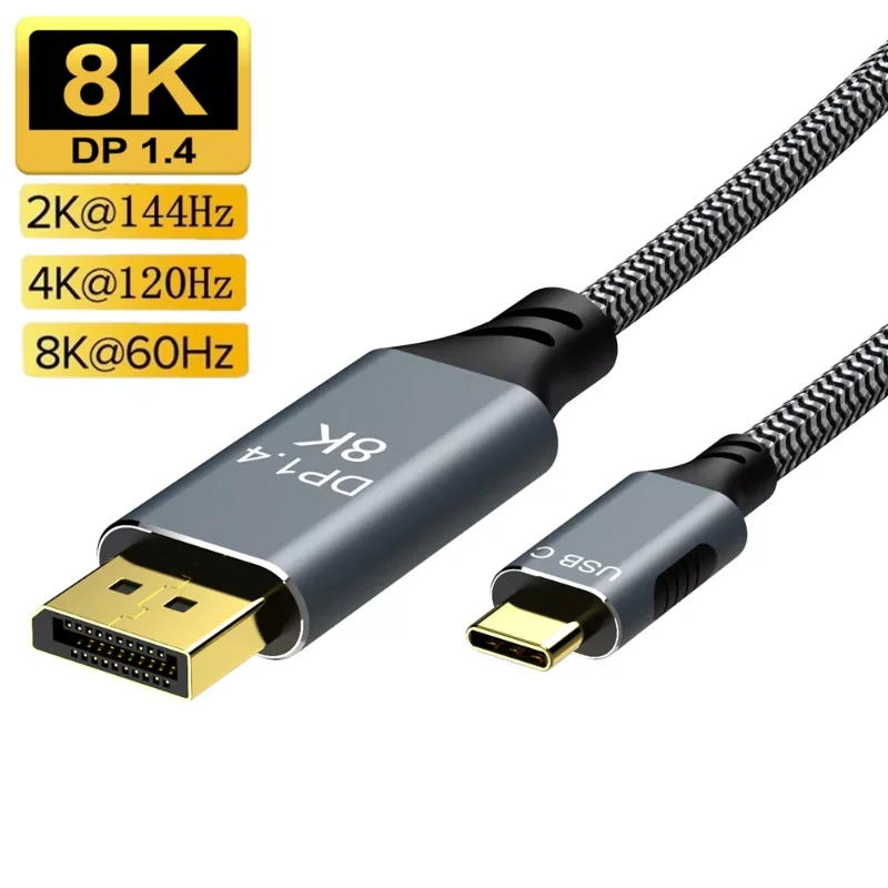 USB C to DisplayPort Cable 8K DP Type C 3.1 to Display port 1.4 Cable Thunderbolt 3 to 8K DP For MacBook Pro Samsung S21 1/2/3m