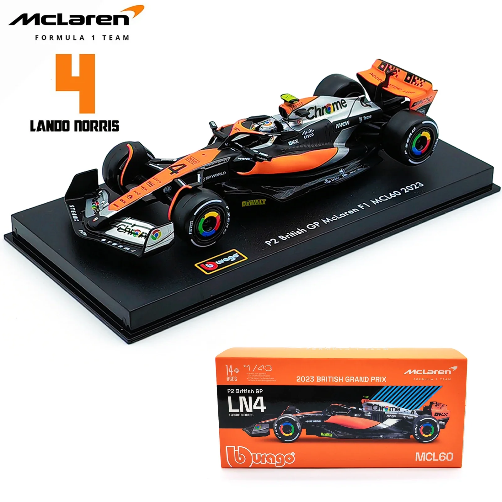 Bburago 1:43 2023 McLaren MCL60 F1 Formula Racing Car Static Simulation Diecast Alloy Model Car Acrylic Box