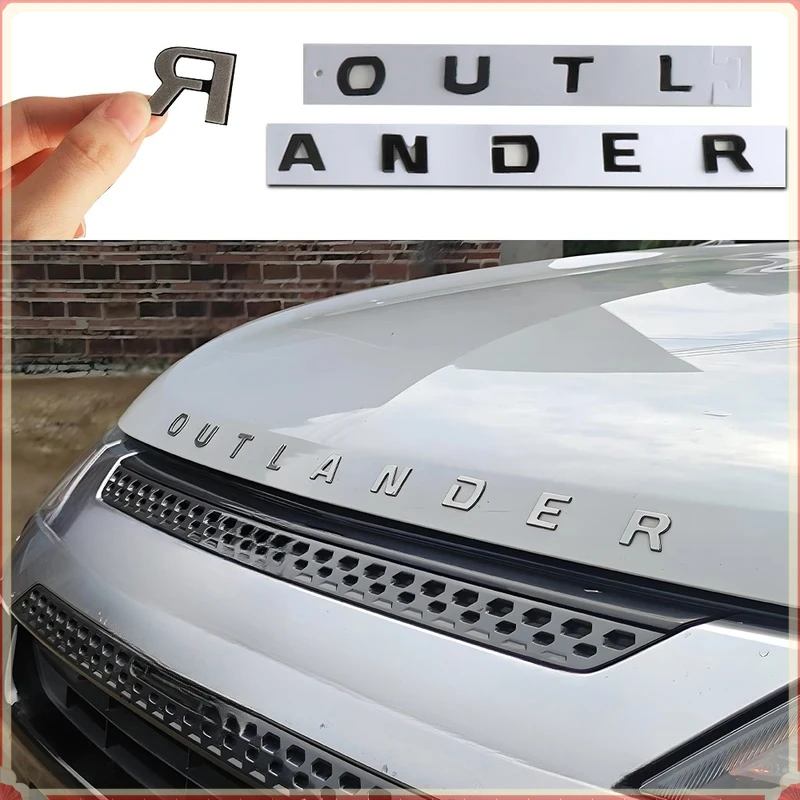 Car 3D ABS Car Front Hood Outlander Logo Stickers Label For Lancer Pajero ASX Outlander Eclipse Galant Mirage Triton Accessories - view 2