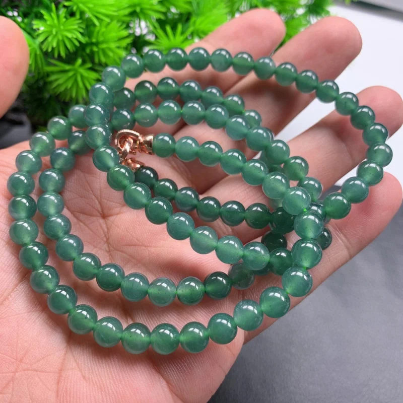 Real Shot Blue-like Natural A- Level Jade Bead Dangerous Material High Goods Emerald Pendant Necklace 7mm