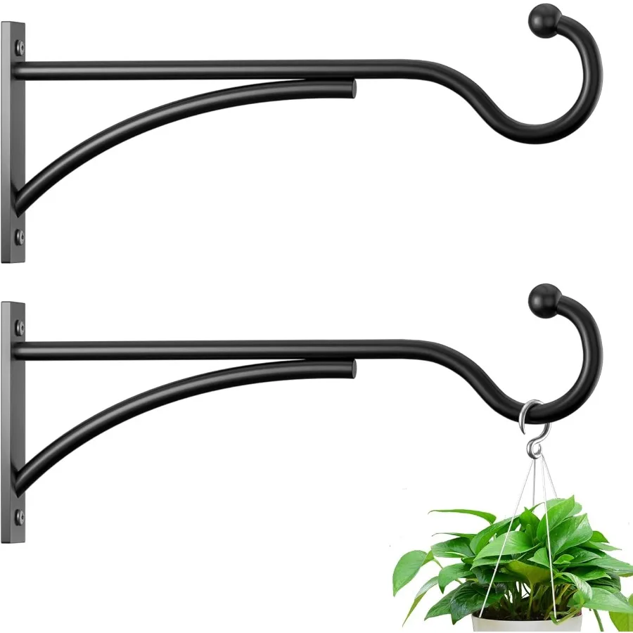 

Outdoor Plant Hanging Hooks for Wall: 11 Inch Black Metal Bracket for Hanging Baskets Bird Feeders Wind Chimes Flower Baskets Y