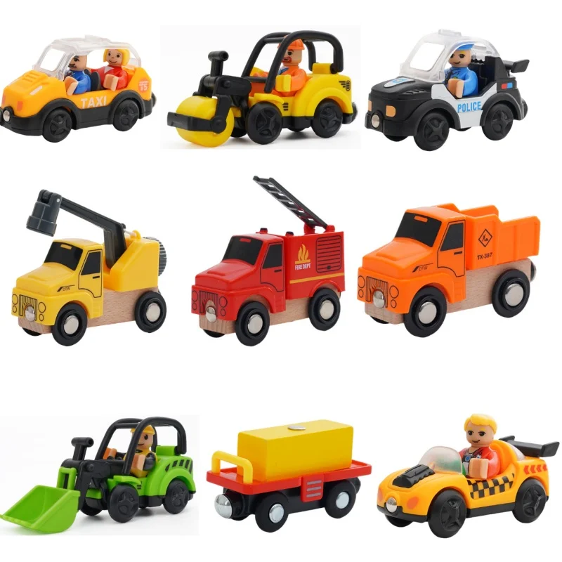 Train de voie en bois, jouets de Train magnétique, hélicoptère, voiture, camion, Locomotive, véhicules ferroviaires en bois, jouets de Train, cadeaux pour enfants