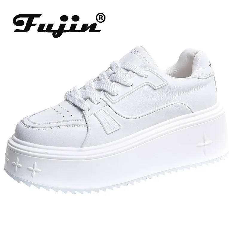 

Fujin 6cm New Cow Genuine Leather Platform Wedge Autumn Summer Hollow Chunky Sneaker Fashion Women White Spring Vulcanize Shoes