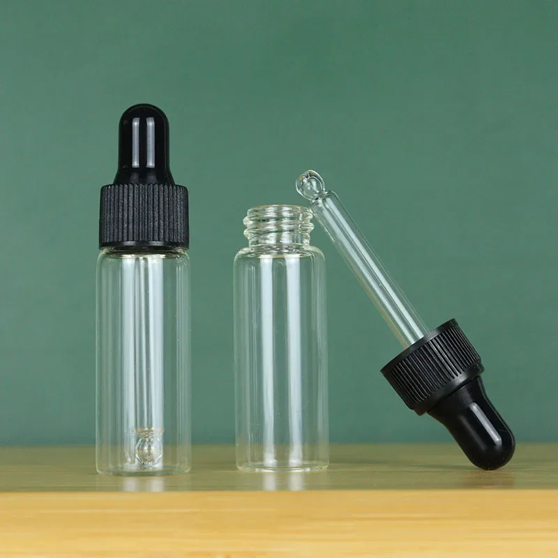 50PCS/1OOPCS Black White  Empty Bottle Filled Clear Color Glass Essential Oil Bottle Strip Perfume Oil Bottle Sample Test Bottle