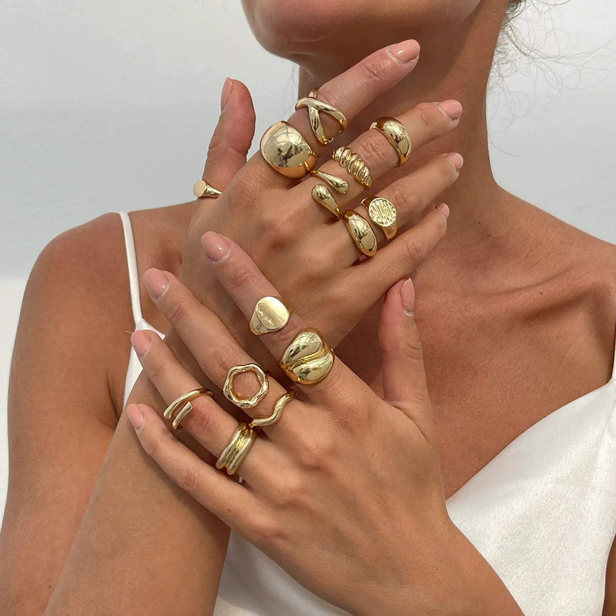 DIEZI 14pcs/set Vintage Metal Rings For Women Men Gift Fashion Punk Hip Hop Gold Silver Color Irregular Knuckle Joint Ring Set image 2
