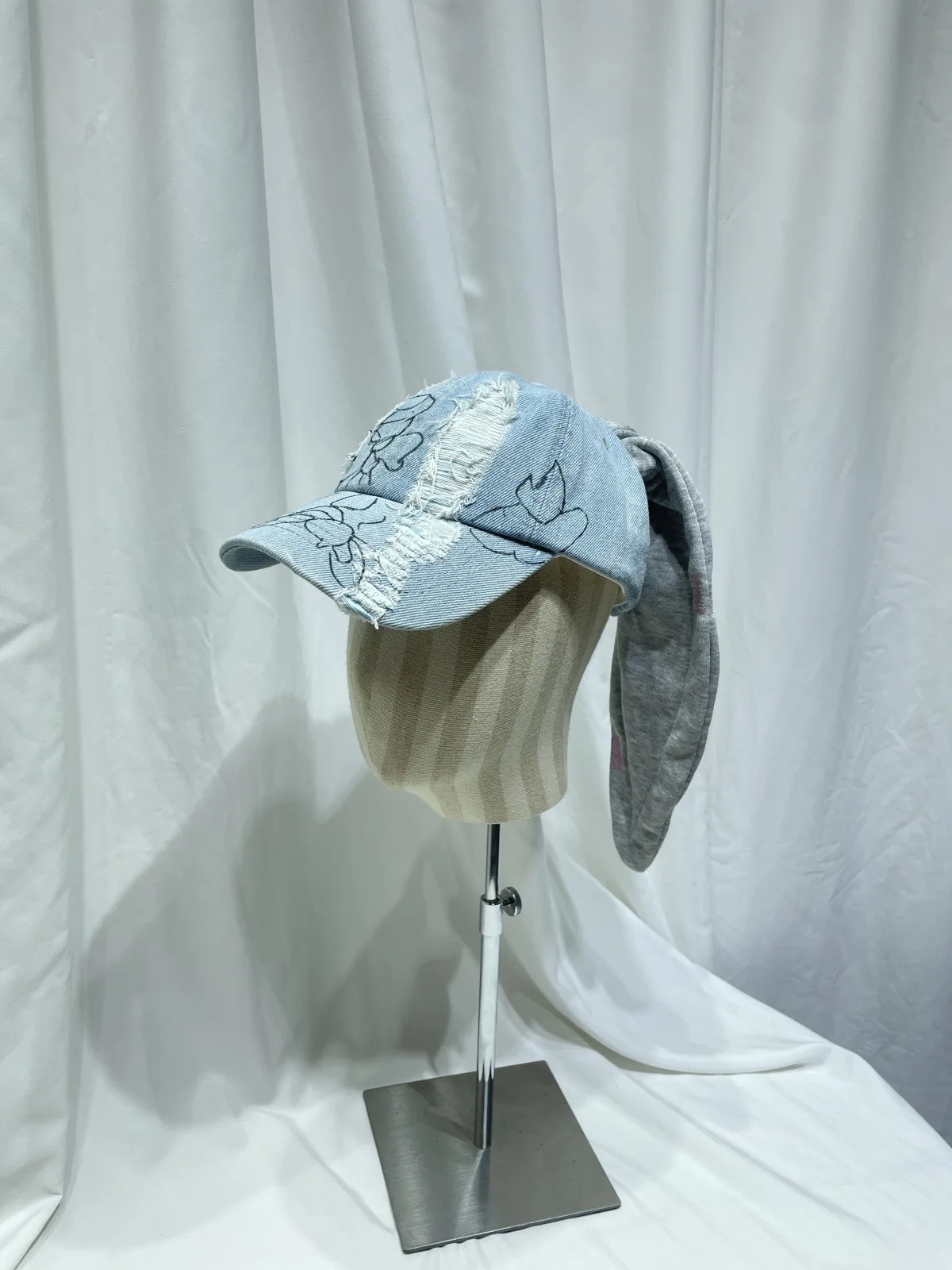 MinJi Haerin OMG Y2K Style Long Rabbit Ear Hat Denim Blue Baseball