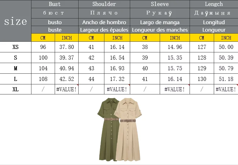 Damen Sommer Hemdkleid Damenmode 2026 Einreihiges Gürtel-Maxikleid Vintage Kurzarm Lässige Damenkleider – Detail 1