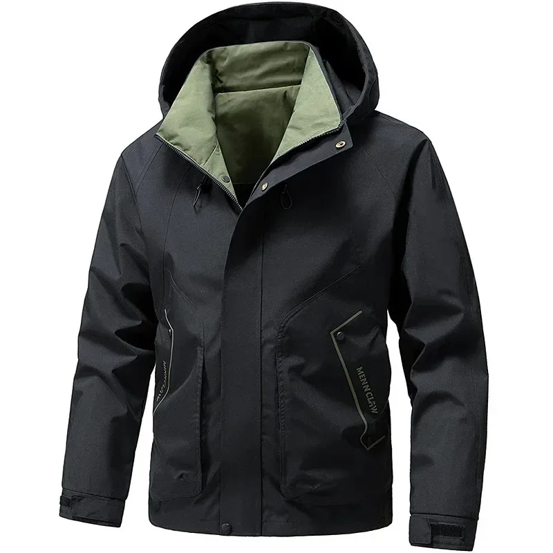 Chaqueta cortavientos para hombre, abrigos para senderismo y acampada, impermeable, Softshell para exteriores, chaquetas con capucha y cremallera, abrigos ligeros para primavera y otoño