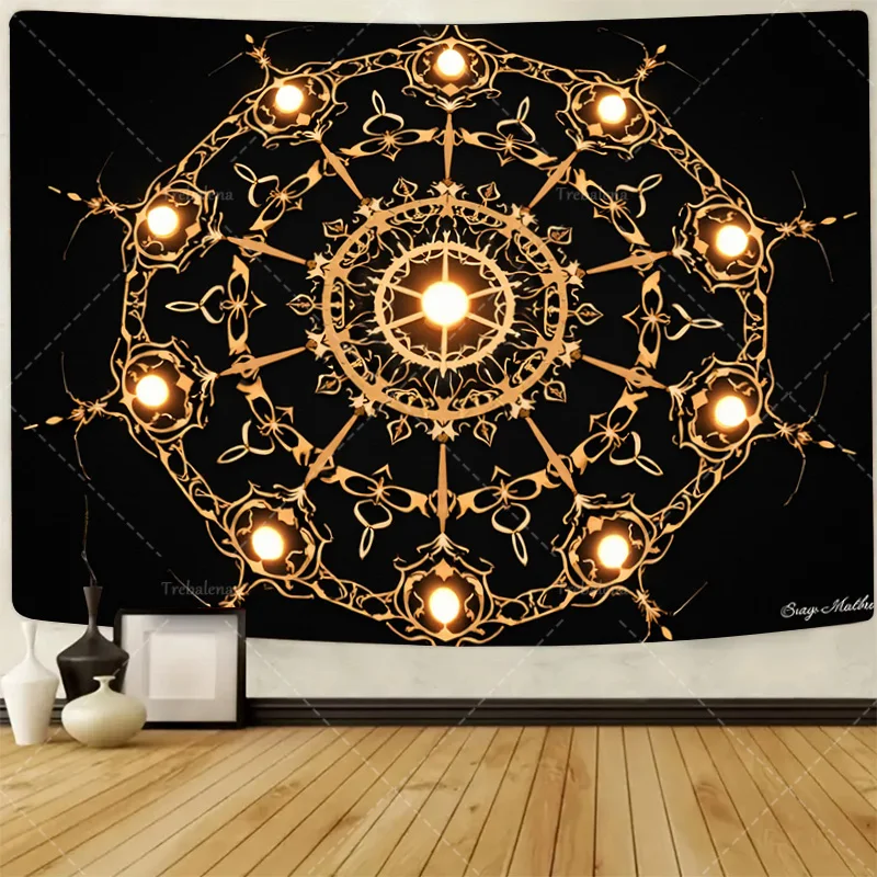 

1pc Wall Tapestry Golden Mandala Tapestry - Boho Chic Wall Hanging for Yoga & Meditation Spaces