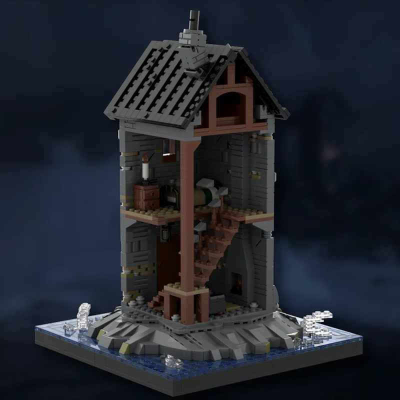 

1108 шт. MOC Hut-on-the-Rock DIY секретное убежище с камнями – строительные блоки для творческого образования, игрушки на день рождения, подарок