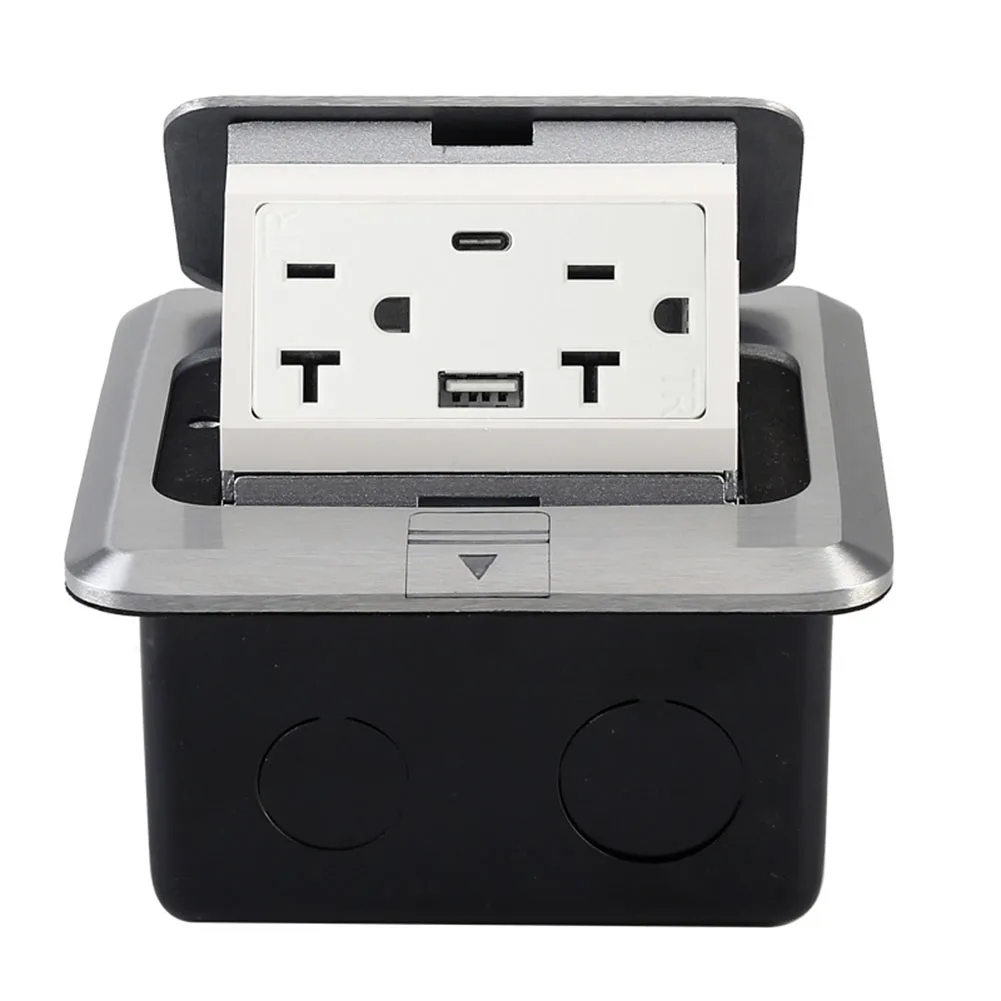 

1PC Floor Outlet Kit Waterproof Electrical Outlet Cover Box Waterproof Type C USB Pop-Up Embedded Sockets Power Outlets 20A