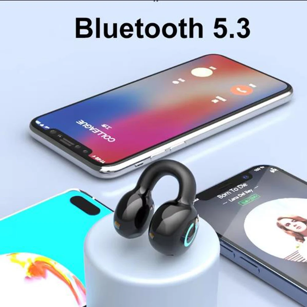 

Bluetooth Ear Clip Earphone Single Ear Bone Conduction Wireless Headset Waterproof Noise Cancelling Stereo Gaming Earphone