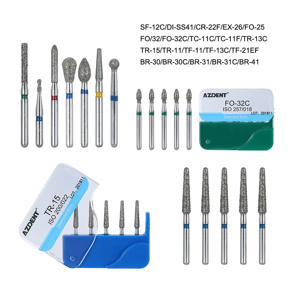 AZDENT 20Boxes/100pcs Dental Diamond Burs for High Speed Handpiece Medium FG 1.6MM 20 Fixed Types Dentist Dental Lab Tools