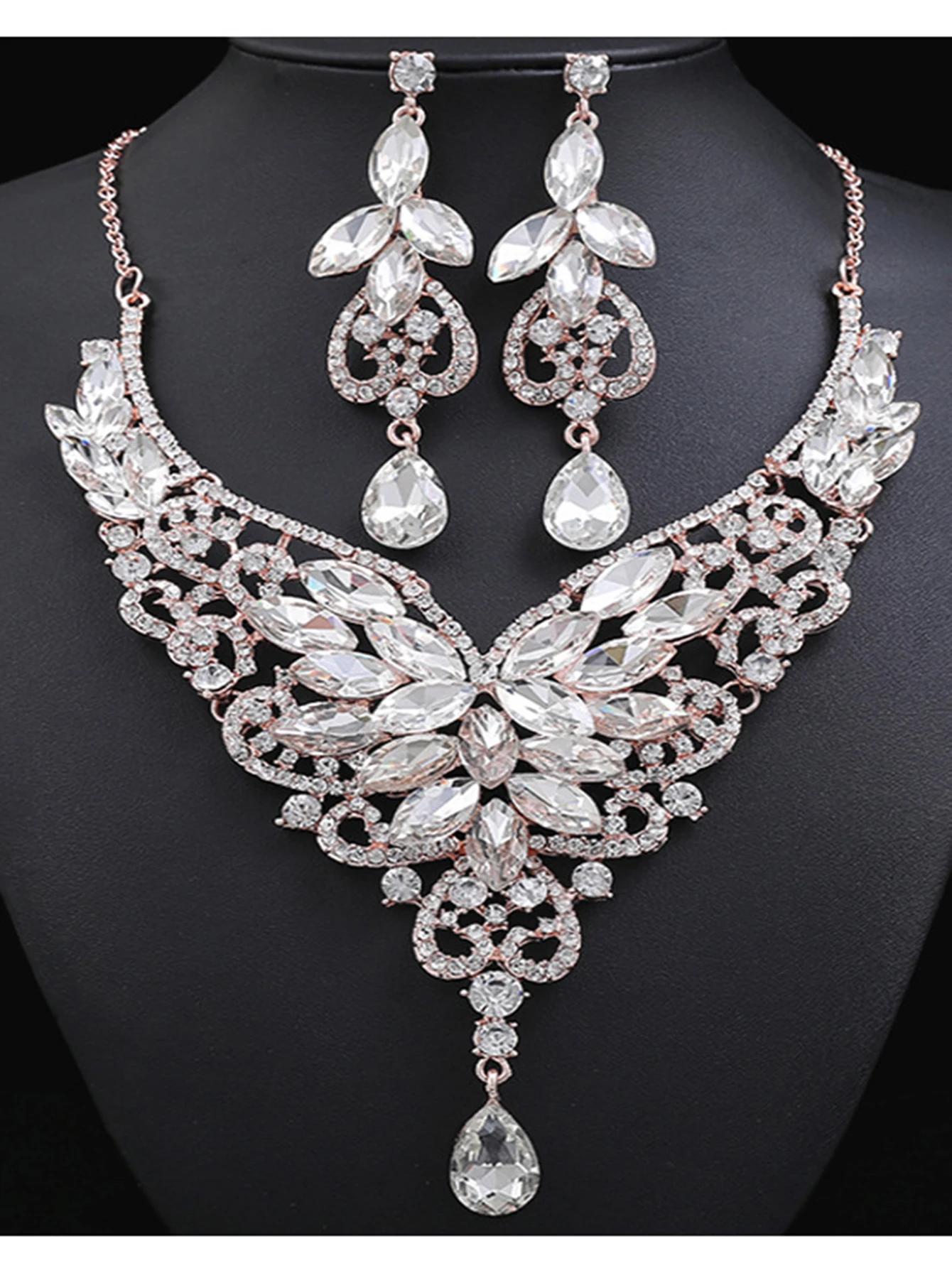 

Luxury Women's Jewelry Set 2024 Zinc Alloy Water Drop Necklace Earrings Party Jewelry Set for Wedding Brides Dress Accessories