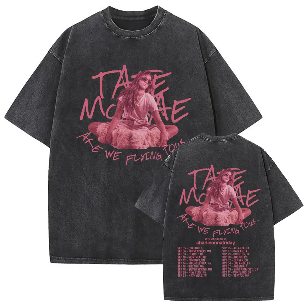 Washed Vintage Tate Mcrae Baby Don't Get Greedy T Shirts Men Women Fashion Oversized Short Sleeve T-shirts Cotton Casual T-shirt