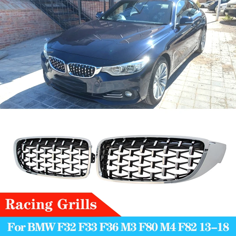 

Diamond Grilles Car Front Bumper Grille For BMW 4 Series F32 F33 F36 M3 F80 M4 F82 12-18 Black Frame Silver Dots Racing Grill