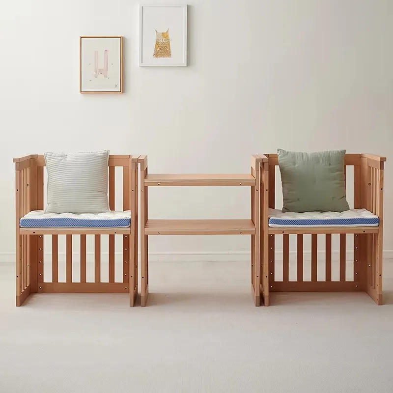 2026 New Design Beech Wood Children's Adjustable Splicing Multifunctional Crib Modern Simple Home Decoration Design