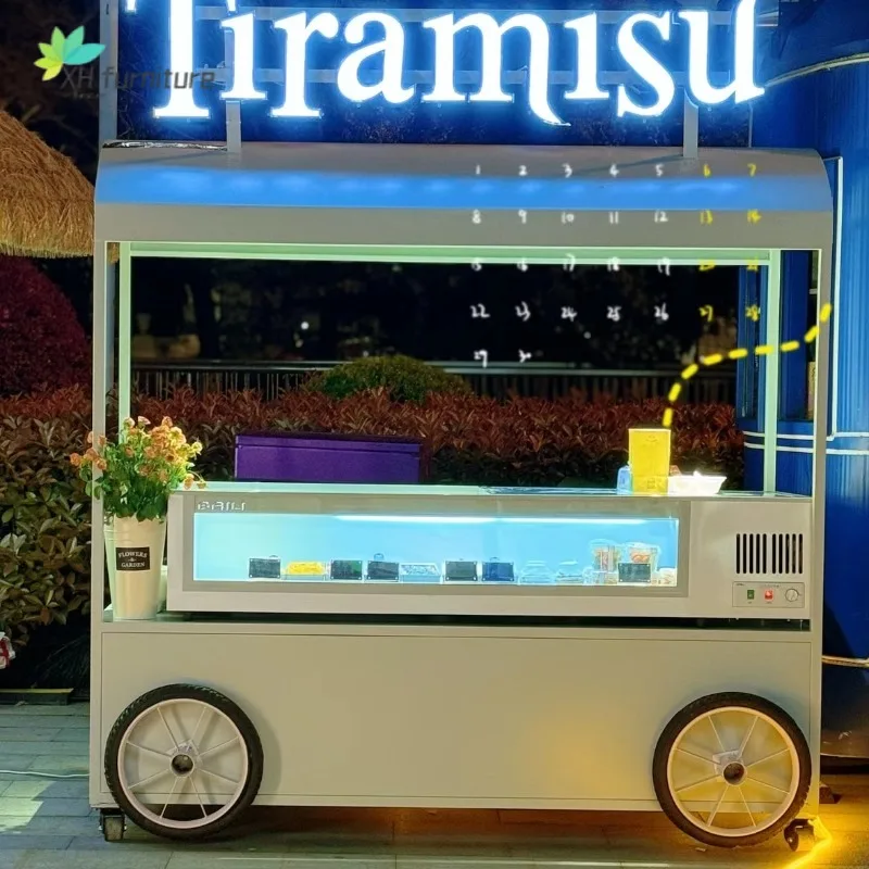 Customized mobile coffee cart Outdoor stall cart Multifunctional ice cream display cart