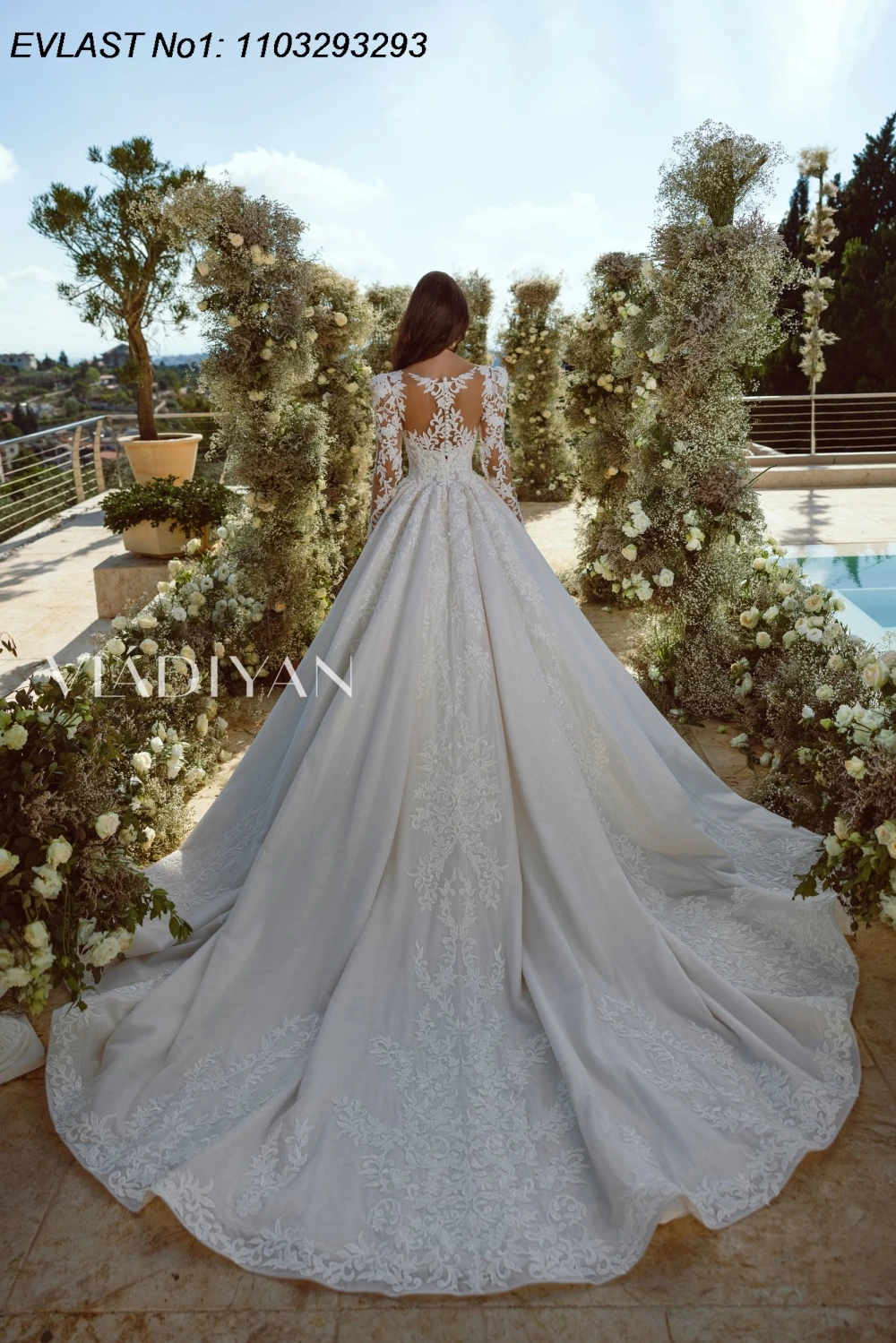 EVLAST Customized Elegant A Line Wedding Dress Long Sleeve Lace Applique Beading Romantic Bridal Gown Robe De Mariee TBD121