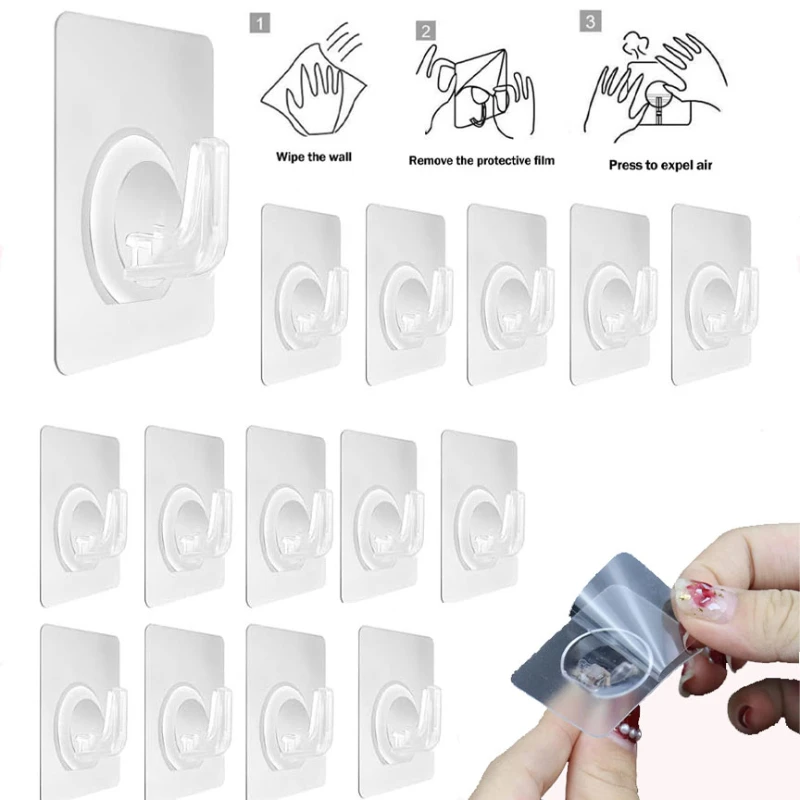 

30/5pcs Transparent Wall-mounted Hooks Self-adhesive Door and Wall Hooks Hooks Heavy Load Rack Kitchen Bathroom Organizer Holder