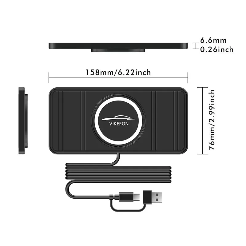 Pd tipo c + usb carregador sem fio do carro corte esteira silicone antiderrapante almofada para iphone 16 15 pro max samsung xiaomi telefone carregamento rápido
