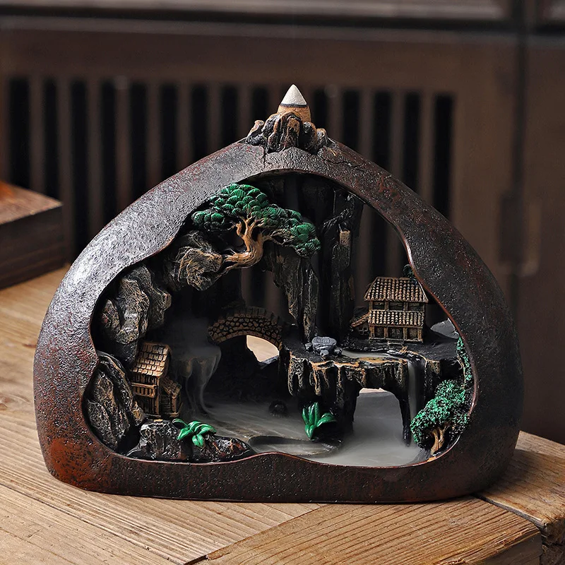 1pc High Mountain Flowing Water Recirculation Incense Burner Home Indoor Agarwood Zen Recirculation Incense Ornament