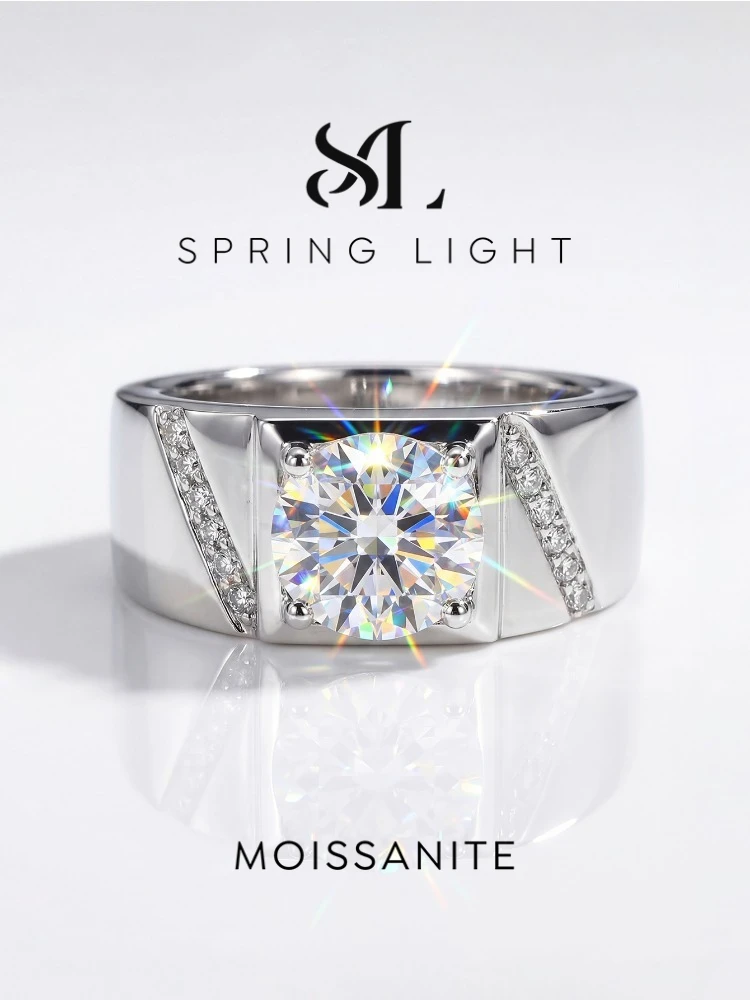 

1CT D Color Concise Sparkling Real Moissanite Diamond Rings For Men Real 925 Sterling Silver Top Quality Fine Jewelry
